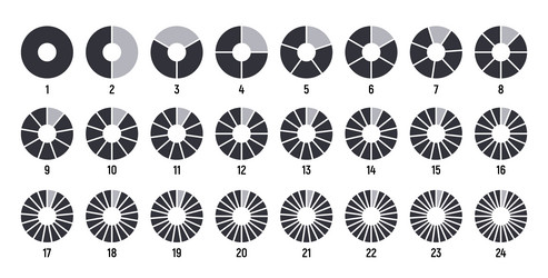 circles divided into parts from 1 to 24 black vector image