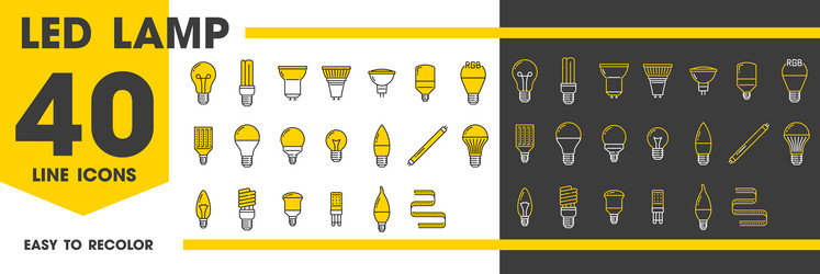 led and light bulb lamps line icons set vector image