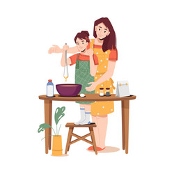 mother and little daughter making dough together vector image