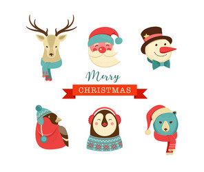 merry christmas icons retro style elements vector image