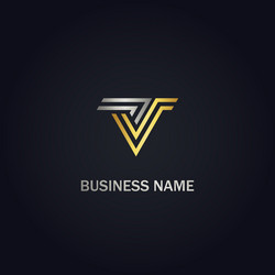 v initial stripe line gold logo vector image