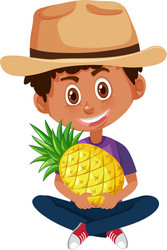 children cartoon character holding fruit vector image