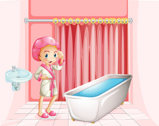 a young lady taking bath in the bathroom vector image