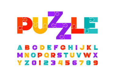 puzzle font colorful jigsaw alphabet vector image