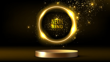 gold podium with yellow circle and golden glitter vector image