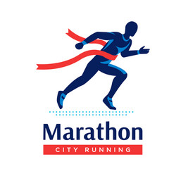 running marathon logo or label runner with red vector image