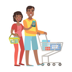 man and woman shopping for groceries vector image