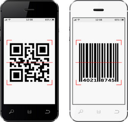 smartphones with qr and bar code on screen vector image