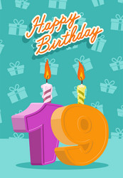 birthday candle number 19 with flame vector image