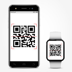 mobile phone and smart watch with qr-code vector image