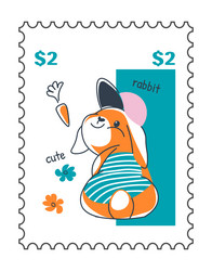 postal mark for mail correspondence with rabbit vector image