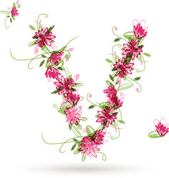 floral letter v for your design vector image