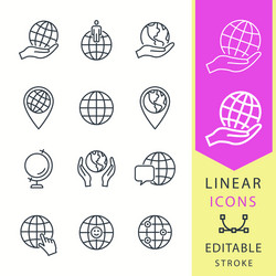 globe - line icon set editable stroke vector image