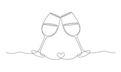 continuous one line drawing cheers two glasses vector image