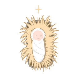 baby jesus lying on the hay in a manger holy vector image