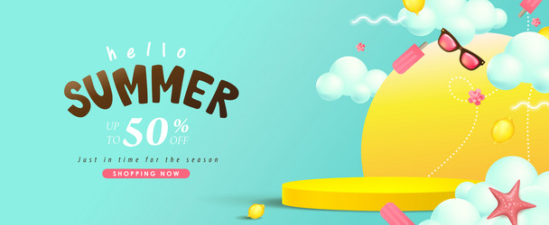 summer sale banner with product display vector image