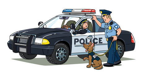 police officers and car cartoon vector image