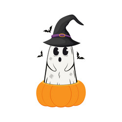 cartoon spooky ghost character with pumpkin vector image