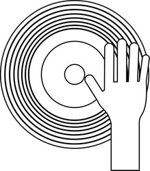 hand on music vinyl cartoon in black and white vector image