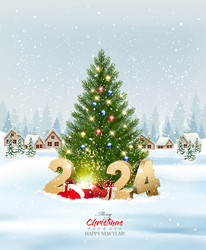 festive christmas background with winter village vector image