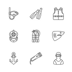 nine diving icons vector image