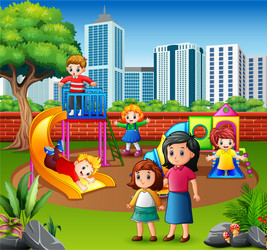 happy family and children in the playground vector image