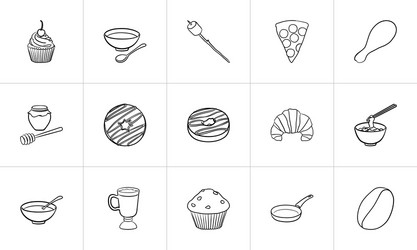 food and drink hand drawn sketch icon set vector image