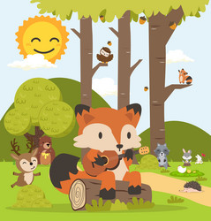 Cute woodland forest animals cartoon character vector