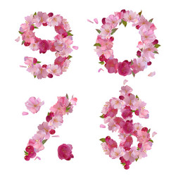 spring font from cherry flowers figures and signs vector image