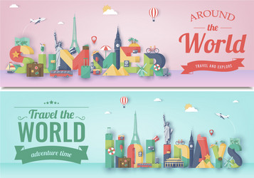 travel composition with famous world landmarks vector image