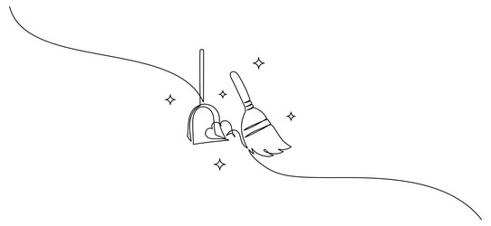 cleaning and sweeping tools in one continuous line vector image