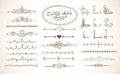 set of doodle sketch decorative dividers vector image