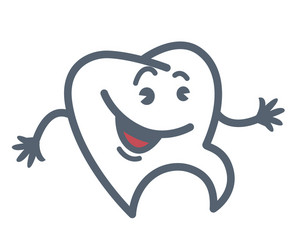 tooth with cheerful face and hands outline vector image