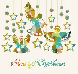 merry christmas card with angels vector image