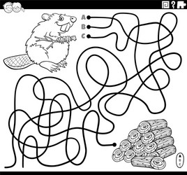 line maze with cartoon beaver and wood logs vector image