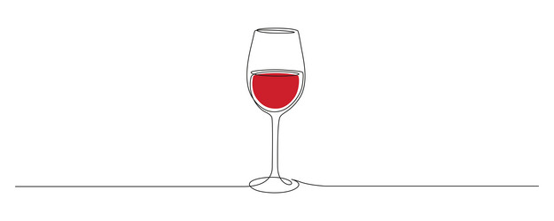 continuous one line drawing of glass red wine vector image