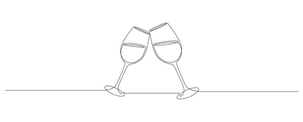 continuous one line drawing of glasses red wine vector image