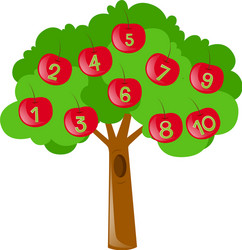 counting numbers with red apples on tree vector image