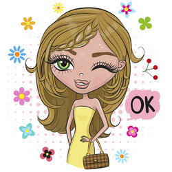 cartoon girl in a yellow dress vector image