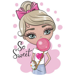 cartoon girl with a pink bubblegum vector image