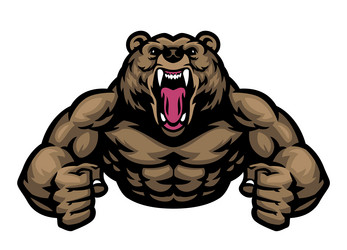 big muscle grizzly bear mascot logo vector image