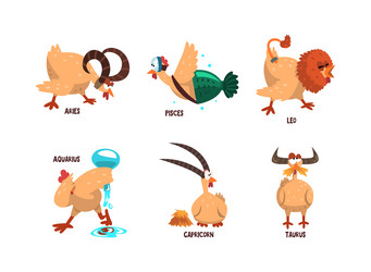 funny turkey character and zodiac signs like aries vector image