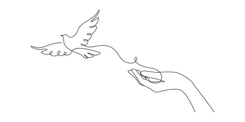 One continuous line drawing of flying dove vector