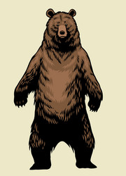 hand drawn of standing brown grizzly bear vector image