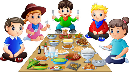 happy family having dinner together isolated on wh vector image