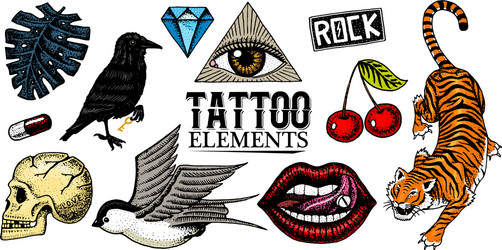 set of fashion patches tattoo artwork for girls vector image