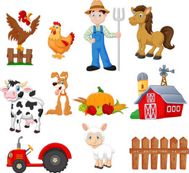 set of farming cartoon with farmer vector image