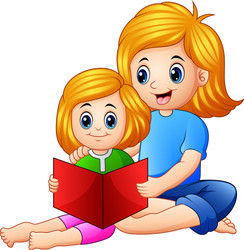 mother and daughter reading book together on a whi vector image