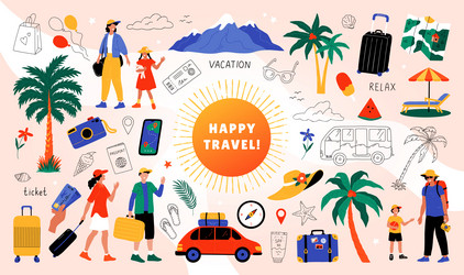 summer trip train or car travel happy people vector image