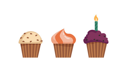 sweet cupcakes and birthday muffin desserts vector image